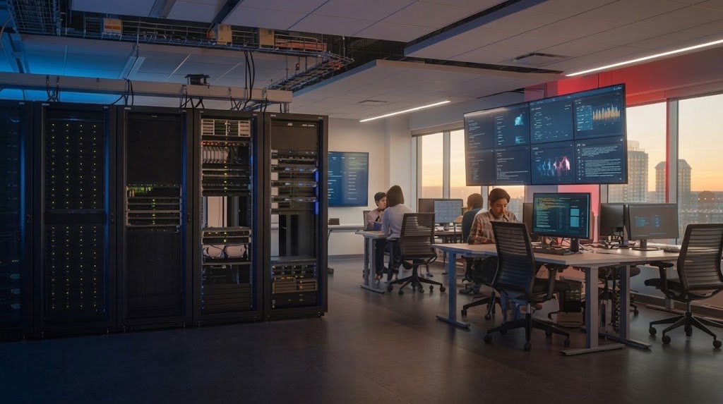 Students building technology skills in a modern lab